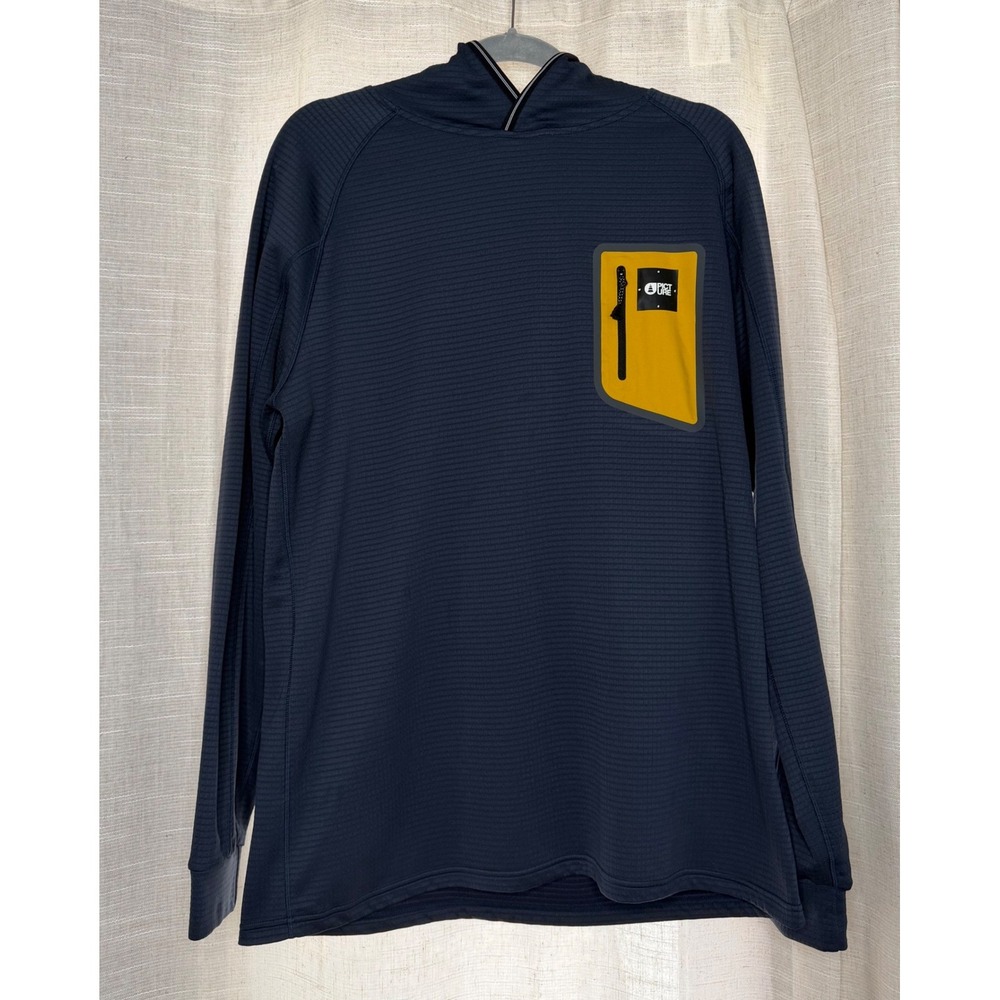 Picture Organic Clothing Bake Grid Fleece Hoodie Navy Yellow Zip Pocket Mens XXL
